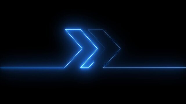Neon sign arrows animation of blue light signal from the center with a black background. Can be used to compose various media such as news, presentations, online media, social media. 4k animation