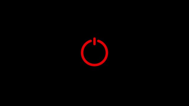 Red color power button turning on and off ,looping animation. Commuter and laptop power on and off icon .