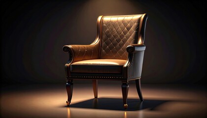 Fototapeta premium Elegant leather armchair with diamond stitching bathed in dramatic light