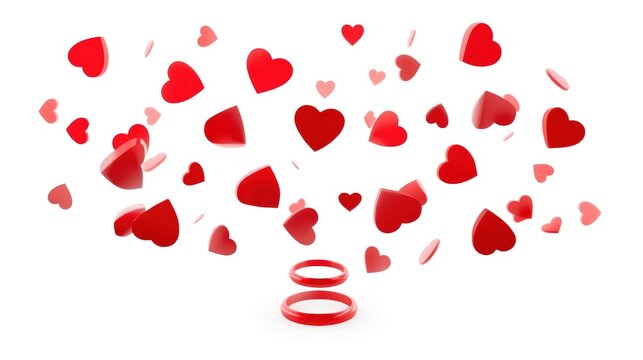 A heart shaped bunch of red hearts with two interlocking rings