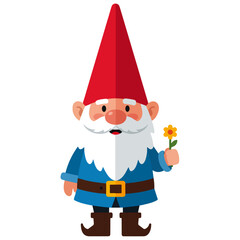 Cartoon Garden Gnome with Flower Vector Illustration