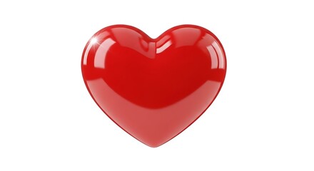 A beautiful red heart with a glossy finish on a white background representing love and affection