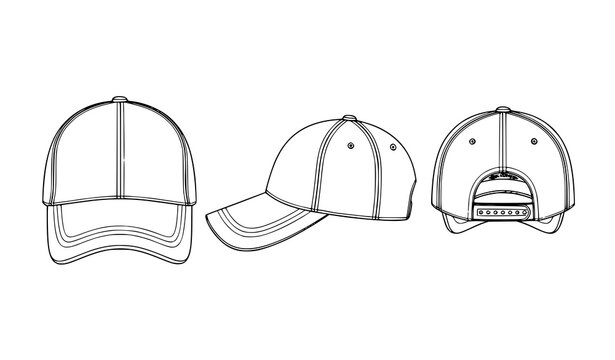 Baseball cap flat sketch set technical vector template