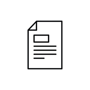 Simple Document Icon, Black Outline on White Background