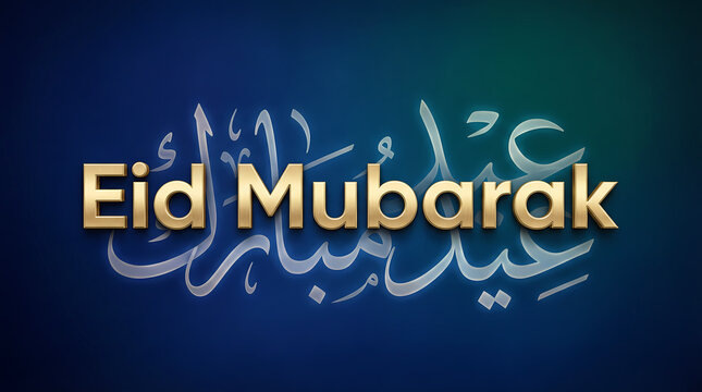 Eid Mubarak Greeting with Elegant Arabic Calligraphy and Golden Text on a Gradient Background