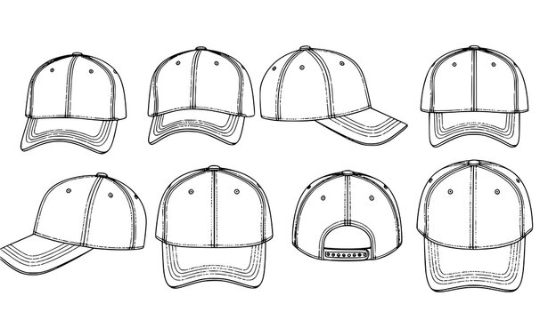 Baseball cap line art fashion CAD vector set