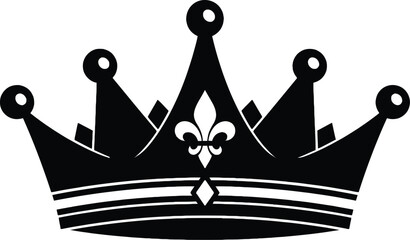 Black and white illustration of a crown with fleur de lis © Tahmina14