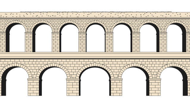 Historical stone aqueduct features multiple levels of arched bridges showcasing ancient engineering and classic architecture design.
