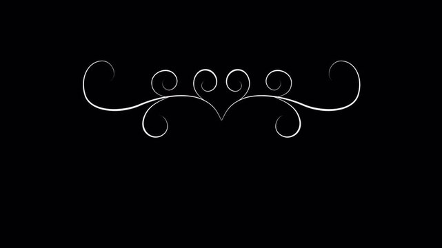 Elegant Silver Swirls Flourish Design Element on Black Background.