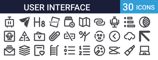 User Interface UI Icons Set of 30 Thin Line Vector