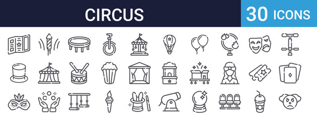 Circus Entertainment Icons Set of 30 Thin Line Vector © XS Works