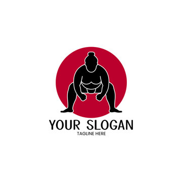Traditional Sumo Wrestler Silhouette Logo Template