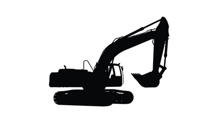 A black silhouette of a large excavator construction machine silhouette © MdMosharef