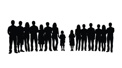 A group of people standing together depicted in black silhouette