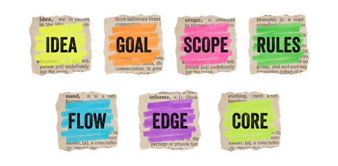 Torn page minimal neon callouts collage set.