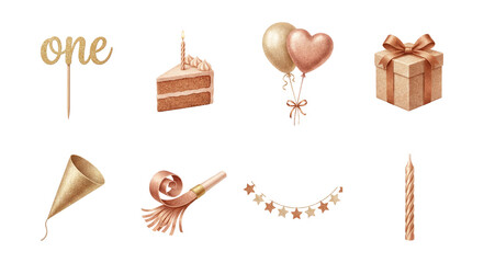 Glitter birthday decor icons .