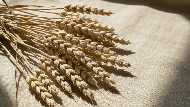 Golden Wheat Stalks on Textured Fabric