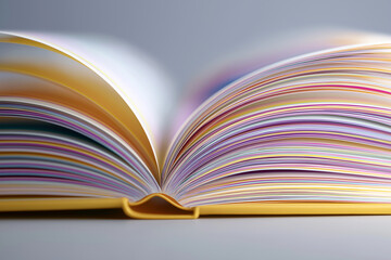Fototapeta premium Close-up of an open book with vibrantly colored page edges.
