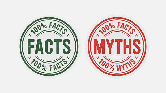 Green and red fact and myth stamp icons for verification and information  symbols