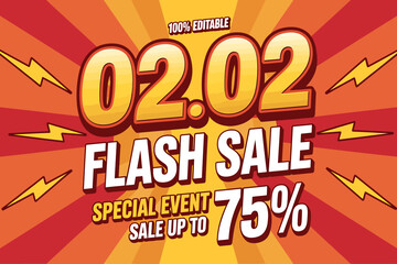 Flash sale special event banner with editable text and lightning bolts
