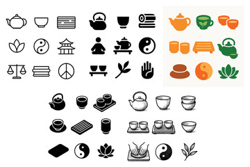Naklejka premium Tea and teaware icons arranged as set on white background