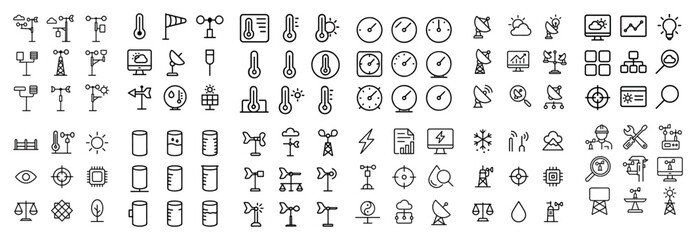 Meteorological icons showing instruments and data in icon grid