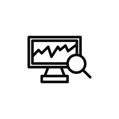 Obraz premium Monitor with Chart and Magnifying Glass Icon.