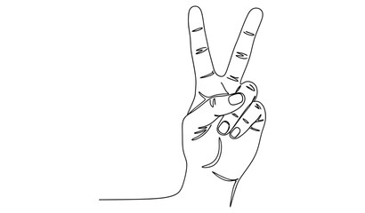 Obraz premium Peace Hand Gesture Continuous Line Art – Minimalist Monoline Symbol Vector
