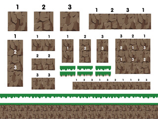 草と岩の断面の地面のブロックのイラスト素材_どの組み合わせでもくっつきます