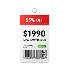Sixty five percent price tag retail sale promotion banner