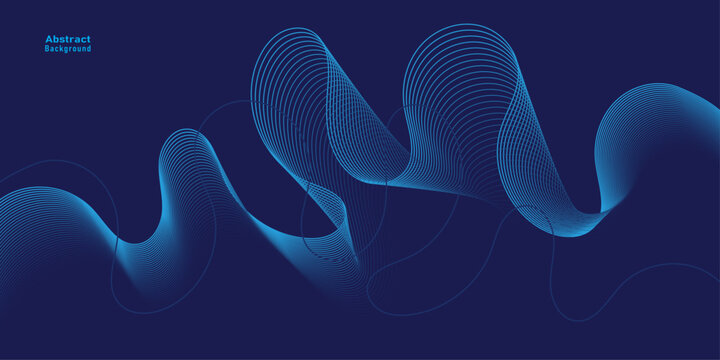 abstract background featuring dynamic blue mesh waves with thin curvy linear patterns on a professional dark navy blue backdrop for modern digital layouts.