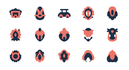 Set of abstract vulva icons in trendy minimal style