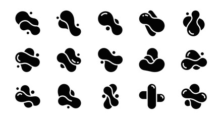 Fototapeta premium Abstract black blobs collection, fluid shapes set