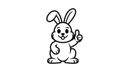 Fototapeta premium Cute bunny rabbit cartoon character giving thumbs up gesture black and white mascot vector illustration