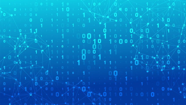 Abstract technology background with a binary code stream of 0 and 1. Digital illustration of a data network, perfect for futuristic or cyber concepts.