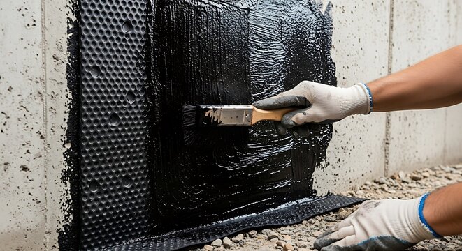 Basement waterproofing exterior application with dimpled membrane method