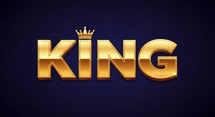 Golden King Text Effect with Crown on Dark Blue Background.