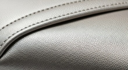 Close-up of Silver Leather with Stitching Detail.