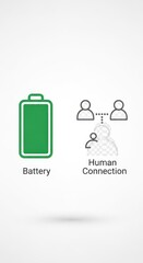 Green energy storage indicator displayed next to stylized outline icons representing interpersonal relationships