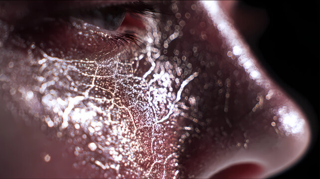 Abstract visualization of subdermal skin health with glowing capillaries and radiant surface, Generative AI illustrations.