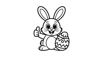 Obraz premium Happy easter bunny rabbit cartoon character holding decorated egg and giving thumbs up vector