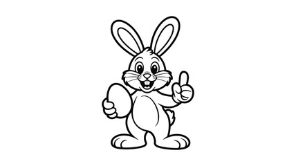Obraz premium Happy easter bunny rabbit cartoon character holding egg and giving thumbs up black and white vector