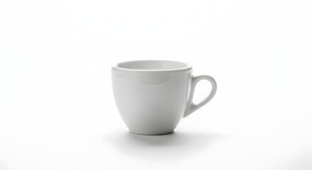 A solitary white ceramic cup resting on a plain background