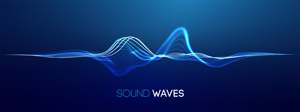 Background music with wave voice sound and soundwave. Tech ai abstract with pattern and music. Background wave technology curve ripple blue modern conference color design concept neon connect space.