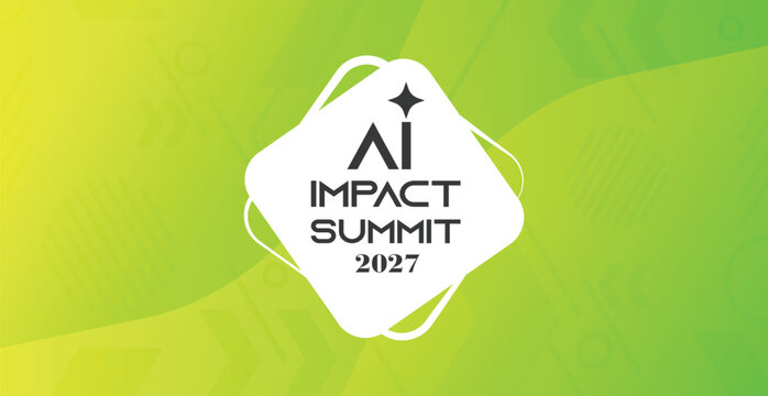 A professional event banner featuring the "AI Impact Summit" logo on a fluid, abstract background with modern geometric patterns