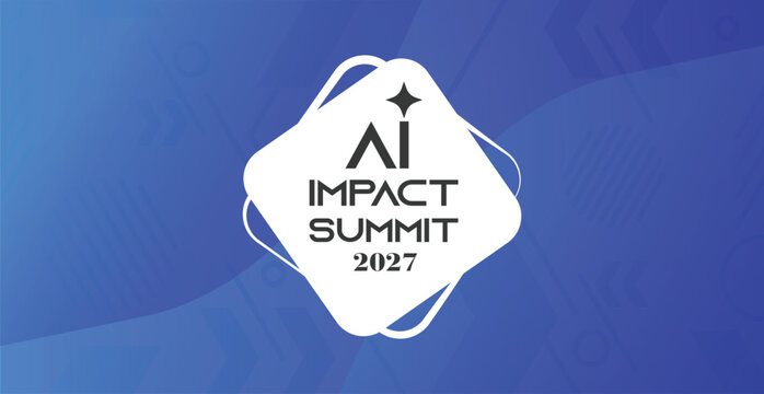 A professional event banner featuring the "AI Impact Summit" logo on a fluid, abstract background with modern geometric patterns