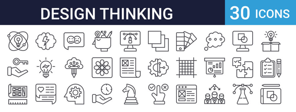 Design Thinking Process Icons Set of 30 Thin Line Vector