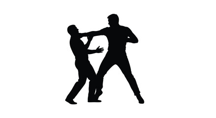 Two men engaged in a physical altercation depicted in black silhouette