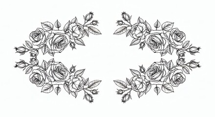 Fototapeta premium Vintage botanical engraving style floral ornament, intricate details, centered composition, isolated on white.