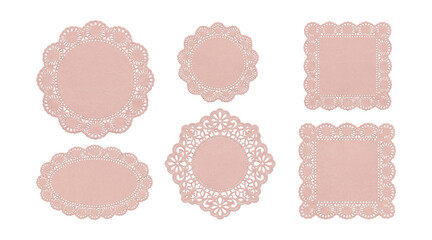 Lace paper dessert mat shapes elements set.